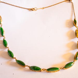 Vintage 1940s Jadeite Jade Choker Necklace | 14K Gold-Filled | Marquise Cabochon Beads | Art Deco Elegance