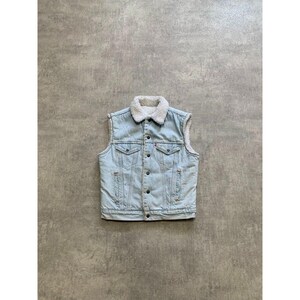 Levi's ärmlös sherlingväst tillverkad i USA, tvättad blå herrstorlek M