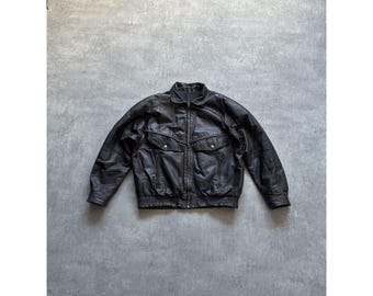 Trapper Y2K Vintage 100% Real Leather Cargo Multipocket Bomber