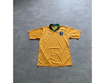 Penalty CFB Brasil vintage football soccer jersey t-shirt mens size XL yellow 90s made in Brasil