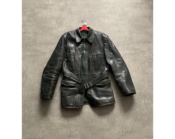 Cyclist Vintage Leather Jacket Coat 1940s German 40s Ruhr Zipper