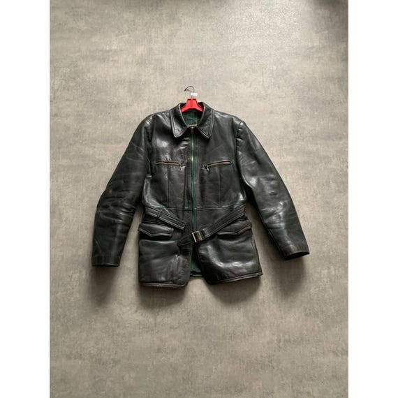 Cyclist Vintage Leather Jacket Coat 1940s 1950s German 40s 50s
