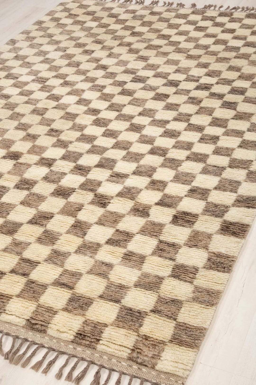 Handmade Cream and Brown Checked Pattern Rug With Tassel Edges - Etsy