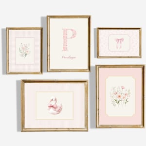 Personalized Coquette Nursery Prints: Swan, Bows, Floral Decor, Pink Coquette Bows, Vintage Girls Room Decor, Cottage Core Nursery, Custom