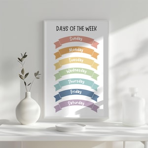 Days of the Week Printable, Educational Wall Art, Homeschool Decor, Days of the Week, Classroom Decor, Educational Posters, Playroom Poster