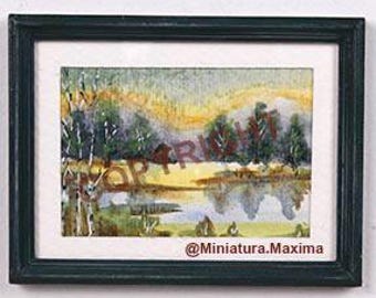 Cuadro en miniatura "Primavera", completamente enmarcado con paspartú de cartulina y frente acrílico, marco de resina verde envejecido, 1600-11