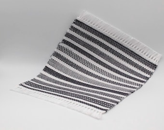 Miniature (dollhouse) Handwoven Carpet (1:12 scale), Striped black and white, 1370