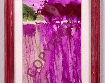 Cuadro en miniatura "Inundación púrpura", completamente enmarcado con paspartú de cartulina y frente acrílico, marco de resina roja envejecida, 1600-1