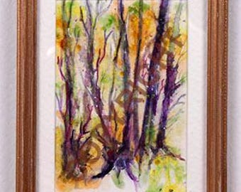 Cuadro en miniatura "Bosque Púrpura", completamente enmarcado con paspartú de cartulina y frente acrílico, marco de resina color dorado envejecido, 1600-8