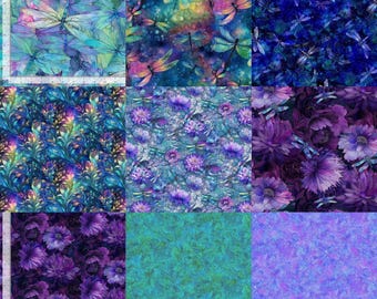 Blue Purple Dragonfly Illusion Fabric Group - Timeless Treasures - CD3205 - CD3206 - CD3207 - CD3208 - CD3212 - CD3892 - CD3893 - CD3894