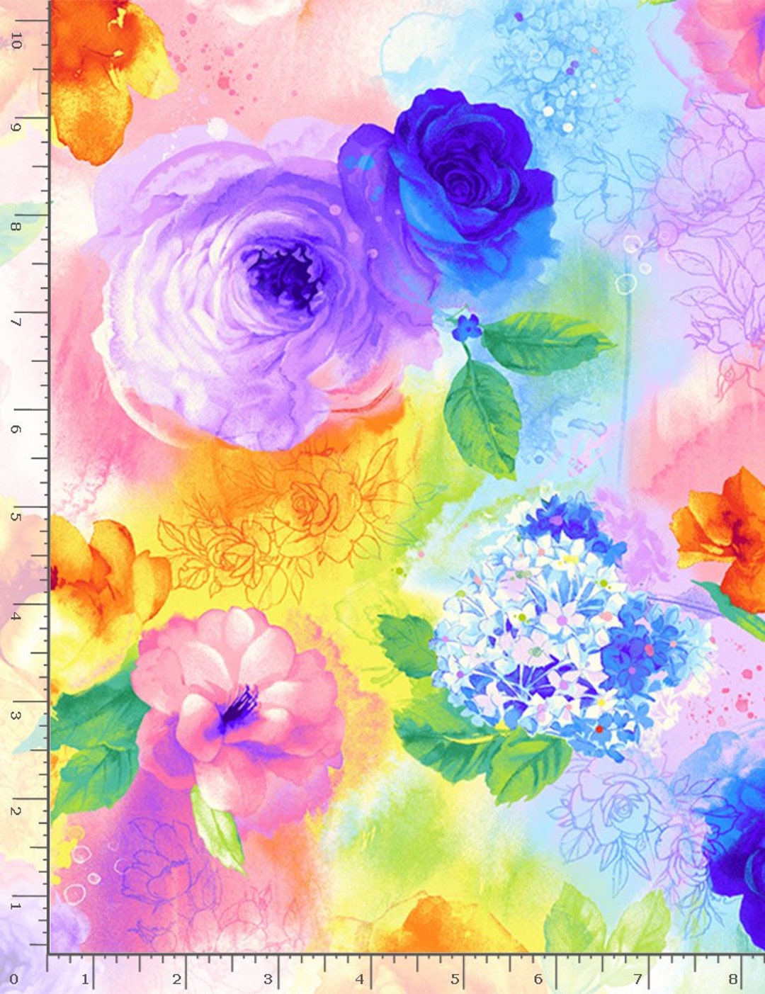 Watercolor Roses Rain Blossoms Fabric - C7937 - Timeless Treasures - by ...