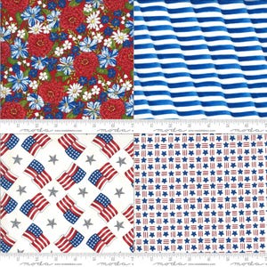 Red White Blue America the Beautiful Fabric Group - Moda - Deb Strain - Flags - Stripes - Stars - Patriotic - 19987 - 19982 - 19985 - 19986