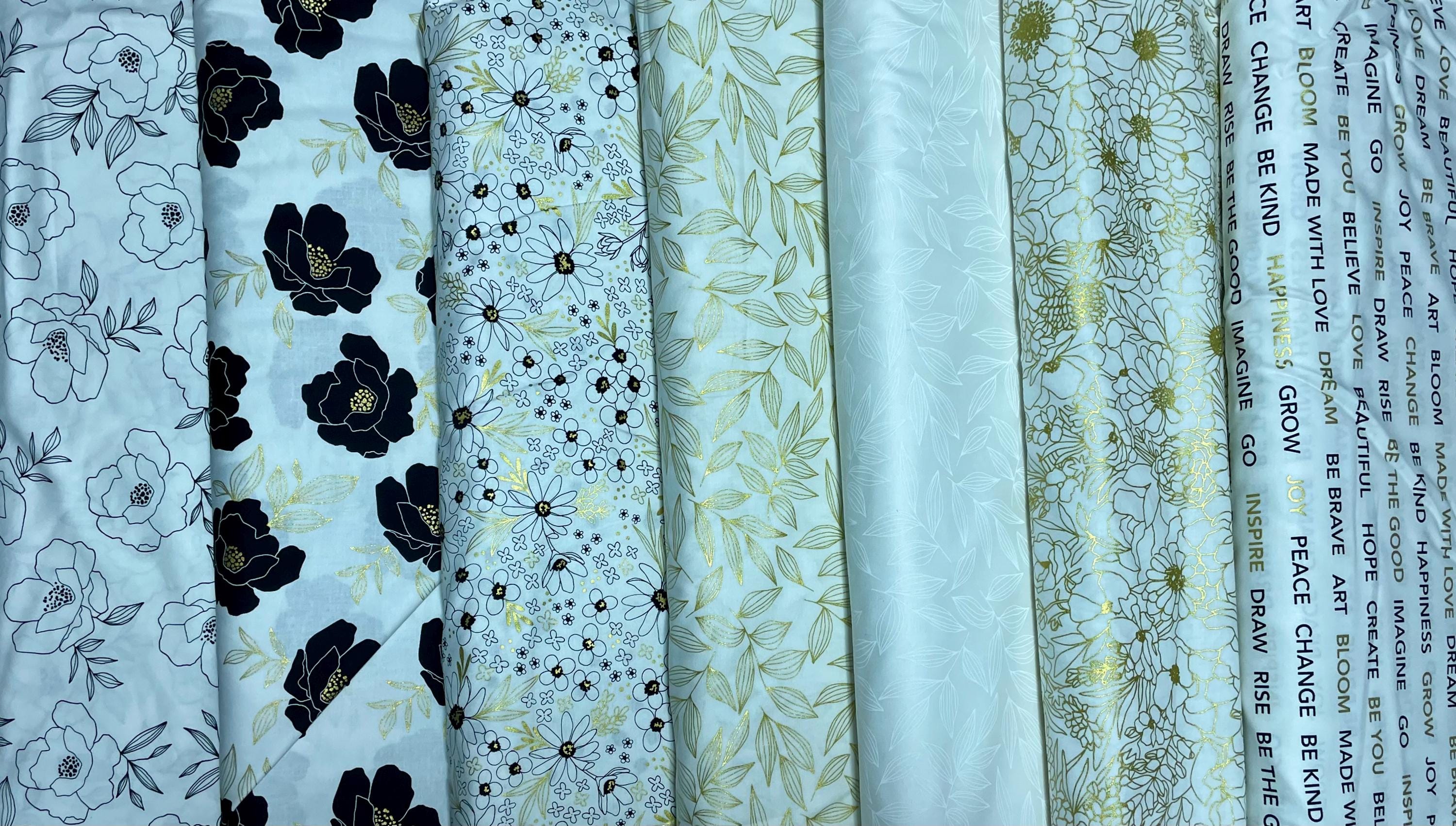 White Gold Gilded Metallic Fabric Group - Ali K Designs - Moda -11530 - 11531 - 11532 - 11533 - 11536