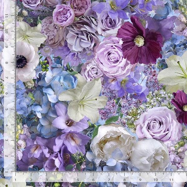 Blue Purple White Floral Love Letter Fabric - CD2367 - Timeless Treasures