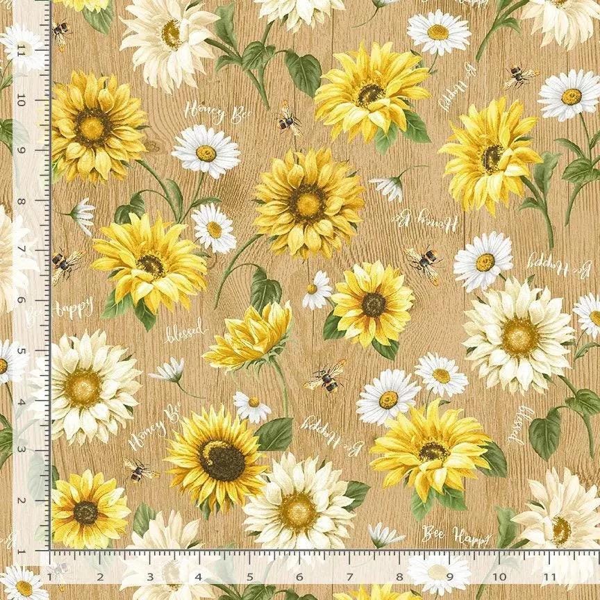 Yellow Sunflower Honey Bee Fabric - CD2396 - Timeless Treasures - by ...