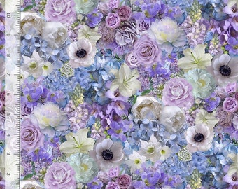 Blue Purple White Floral Love Letter Fabric - CD2368 - Timeless Treasures - By the Yard