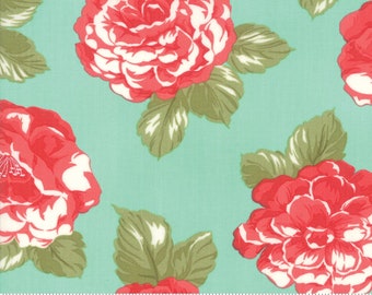 Aqua Early Bird Blooms Fabric - 55190 12 - Moda - Bonnie and Camille