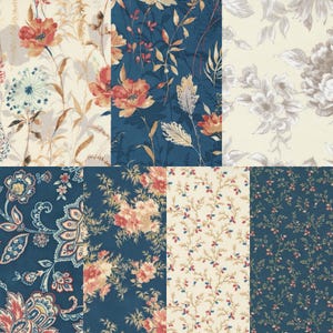 Dark Blue Sandalwood Fabric Group - Moda - 3 Sisters - 44381 11 - 44380 14 - 44386 14 - 44380 11 - 44382 14 - 44384 14 - 44386 11