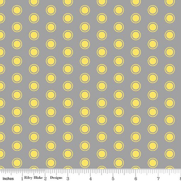 Grey Yellow Dot Evening Blooms Fabric - 33" x 44" - Riley Blake - C3515