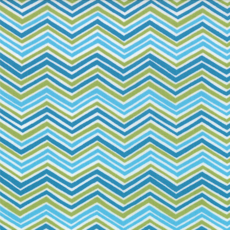 Blue Green Chevron Zig Zag Bloom'in Fresh Fabric 61 x 44 19665 15 Moda Deb Strain image 1