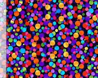 Floating Rainbow Dots Night Blooms Fabric - C7811 - Timeless Treasures