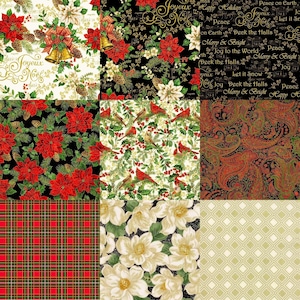 Black Cream Red Poinsettia Metallic Christmas Fabric Group - Deck the Halls - CM2050 - CM2052 - CM2054 - CM2055 - CM2058-CM2059-CM7802-32989