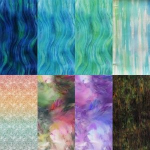 Hoffman Fabric Group 7- V5263H 17Cobalt,73 Ocean,522 Seagrass-U5062H 735-S4781H 339 Summer - V5245 145 Spring,V5245-40 Iris-V2516H-160 Green
