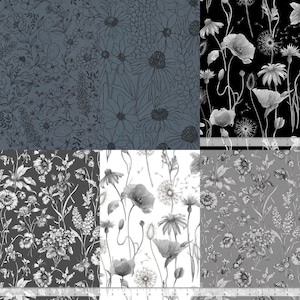 White Black Grey Poppies and Hey&#39;all Fabric Group - Timeless Treasures - 11513 14 - 11511 24 - CD1811 - CD1812