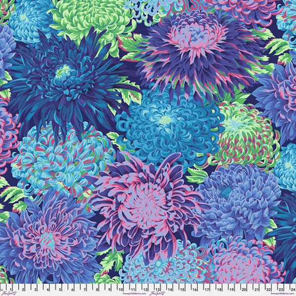 Blue Japanese Chrysanthemum Fabric - PWPJ041 - FreeSpirit