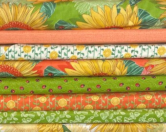 Green Orange Sunflower Solana Half Yard Fabric Bundle - Moda - Robins Pickens