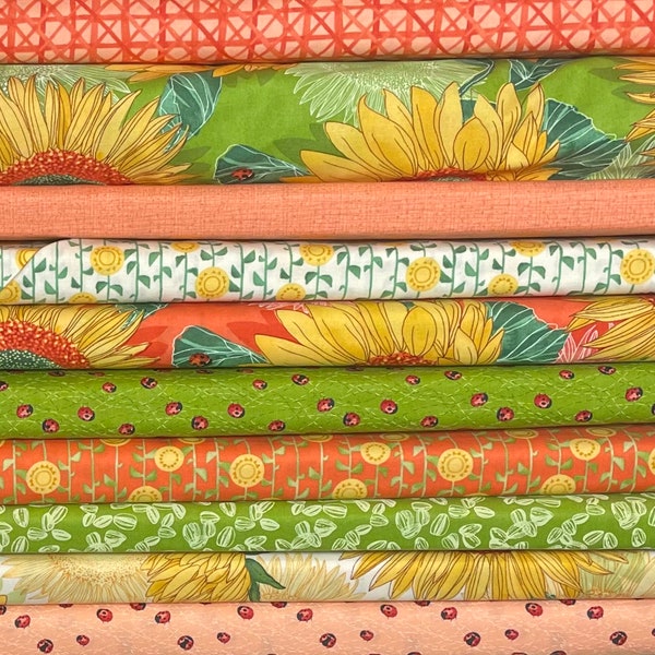 Green Orange Sunflower Solana Half Yard Fabric Bundle - Moda - Robins Pickens