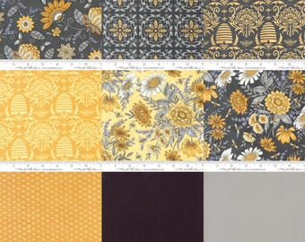 Gray Yellow Honey and Lavender Fabric Group - Deb Strain - Moda - 56080 - 56082 - 56083 - 56085 - 56081 - 9900