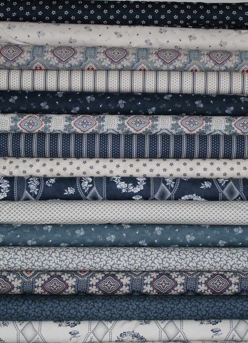 Blue Cream Portsmouth Half Yard Fabric Bundle Moda Minick and Simpson