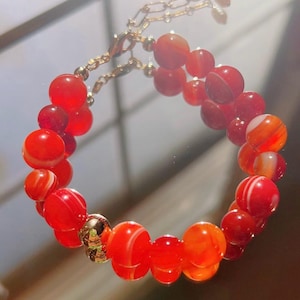 Natural Red Sardonyx Bracelet with Gold Plated Beads, Gemstone Bracelet, Healing Stone Bracelet, Sardonyx Beaded Bracelet