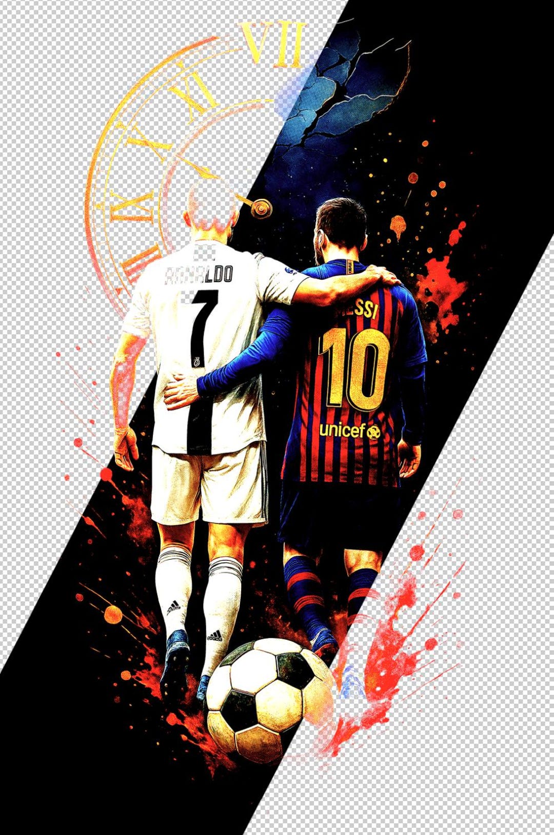 メッシとロナウドのアート |伝説のサッカーデュオ PNG |サッカー GOATs