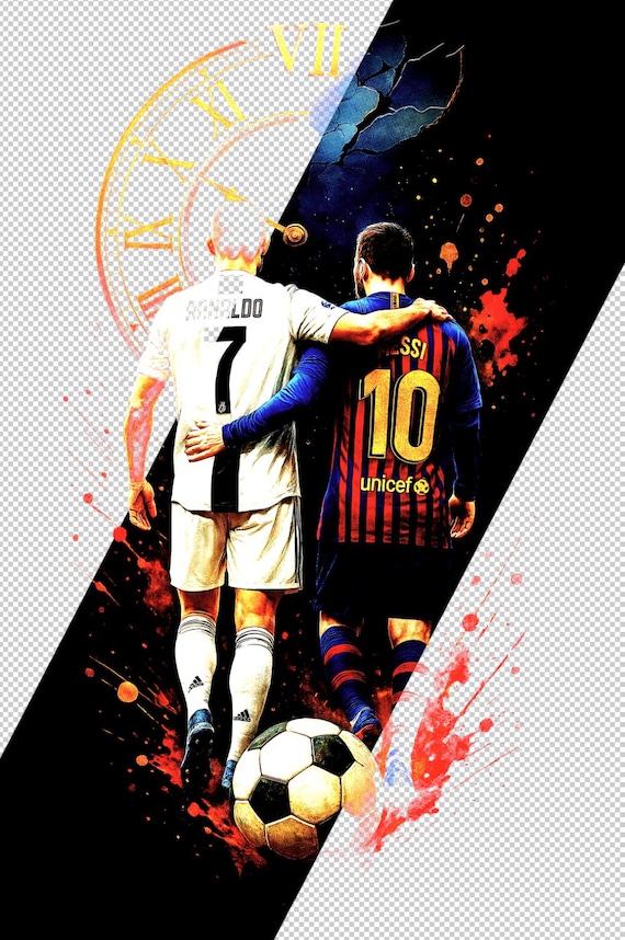 メッシとロナウドのアート |伝説のサッカーデュオ PNG |サッカー GOATs