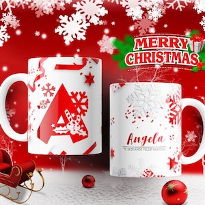 Sublimeringsdesign för julmuggar, redigerbara alfabetet A-Ö PNG- och PSD-filer, muggmallar 11oz och 15oz, digital nedladdning
