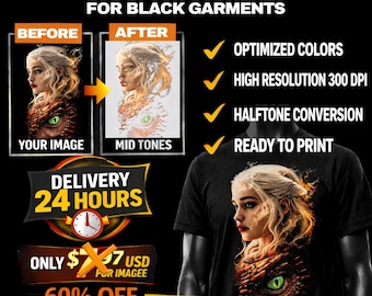 Halftone Service for DTF | Optimization, Image for Black T-Shirts | 24h Delivery