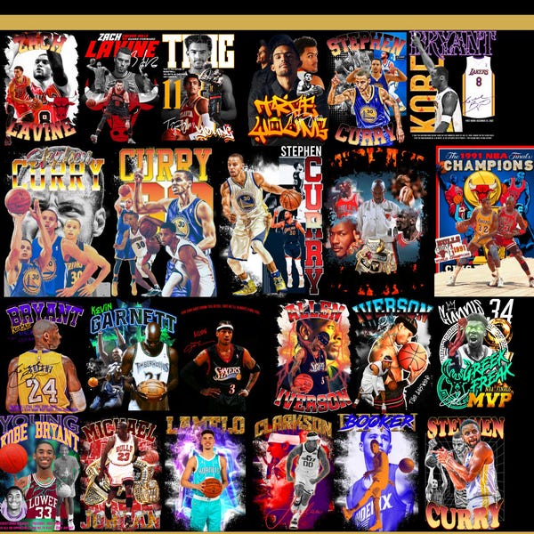 Paket med över 100 t-shirtdesigner, PNG-designer med transparent bakgrund, lämpliga för sublimering och screentryck. NBA-t-shirtpaket.