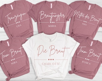 Braut & Crew Shirts JGA, Team Bride Shirt, Hochzeit, Hochzeitsgeschenk, Geschenk personalisiert, Trauzeugin fragen, JGA Frauen, JGA Tshirt