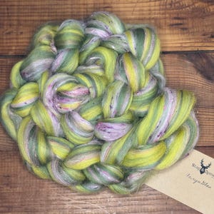 Custom Blend Wool Roving-&quot;Fairy&#39;s Glen&quot;- Soft Purple, Tweeds and Greens-Spinning, Felting, Weaving- 100g by Stag & Spindle