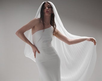Pleated Tulle Wedding Veil For Modern Brides, Minimalist Bridal Veil, Tulle Wedding Accessory