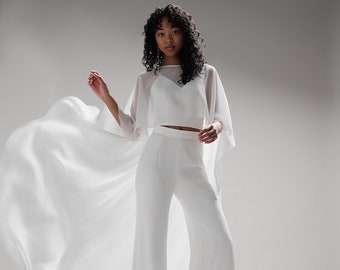 Modern Bridal Chiffon Wedding Cape, Minimalist Wedding