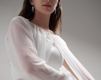 Modern Wedding Bolero, Chiffon Bridal Topper, Minimalistic Bridal Coverup, White Bridal Bolero