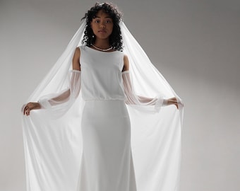 Chiffon Wedding Veil For Modern Bride, Ivory Single Tier Bridal Veil, Minimalist Bridal Chiffon Veil, Timeless Simple Veil