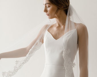 Lace Trim Wedding Veil | Bridal Veil | Cathedral Veil | Chapel Lace Veil | Romantic Veil | Long Wedding Veil | Soft Tulle Veil [Rosa Veil]