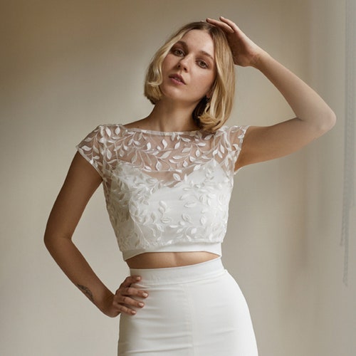 Modern Lace Bridal Crop Top High Neck Bridal Topper - Etsy Canada