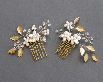 Wedding Hairpiece Pearl Headpiece Crystal Hair Piece Phoebe Comb Set Silver Leaf Comb Silver Hair Comb Bridal Hair Pin