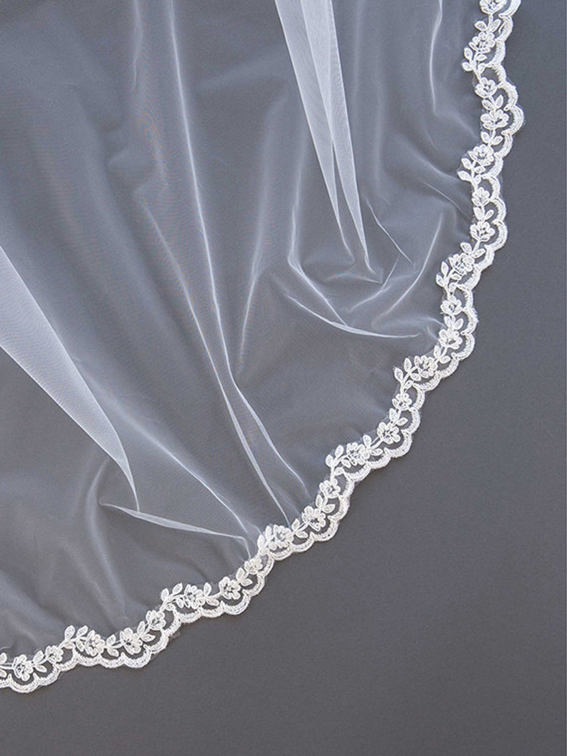 Lace Wedding Veil Floral Bridal Veil Ivory Lace Veil Etsy