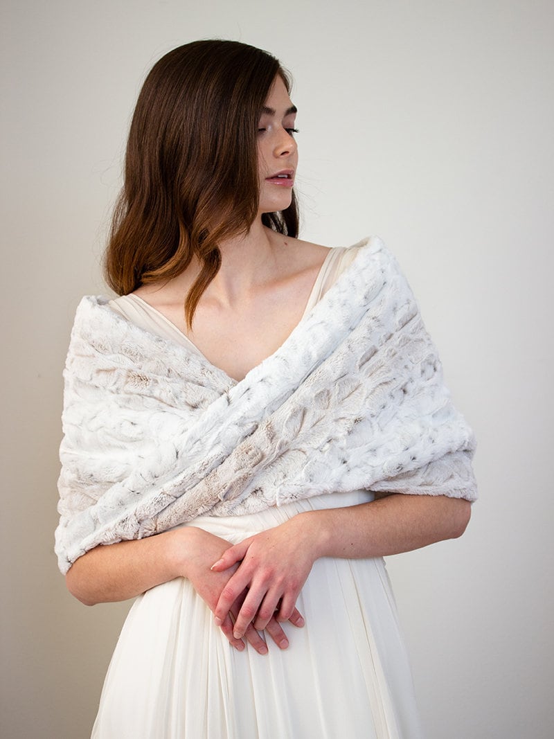 ivory faux fur wedding shawl